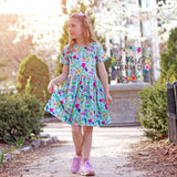 Watercolor Summer Floral splash Aqua Mint, everyday dress