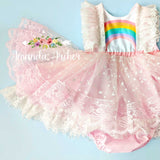 Rainbow Romper pink RTS size 3T