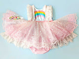 Rainbow Romper pink RTS size 3T