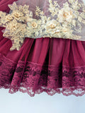 Custom fall and holiday dress, burgundy and gold