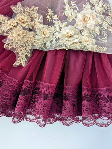 Custom fall and holiday dress, burgundy and gold